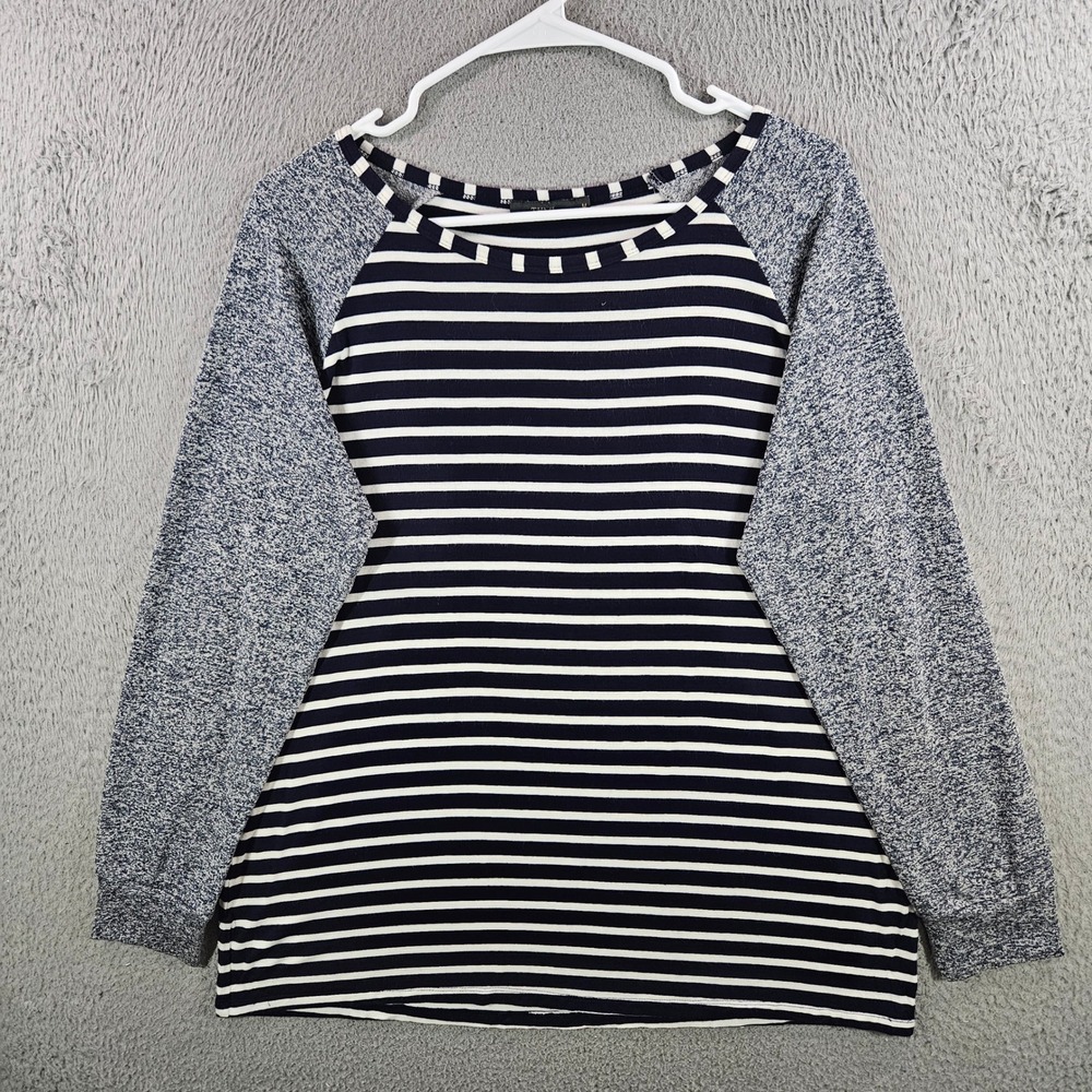 THML Womens Navy Blue White Striped Raglan Long Sleeve Top Size M
